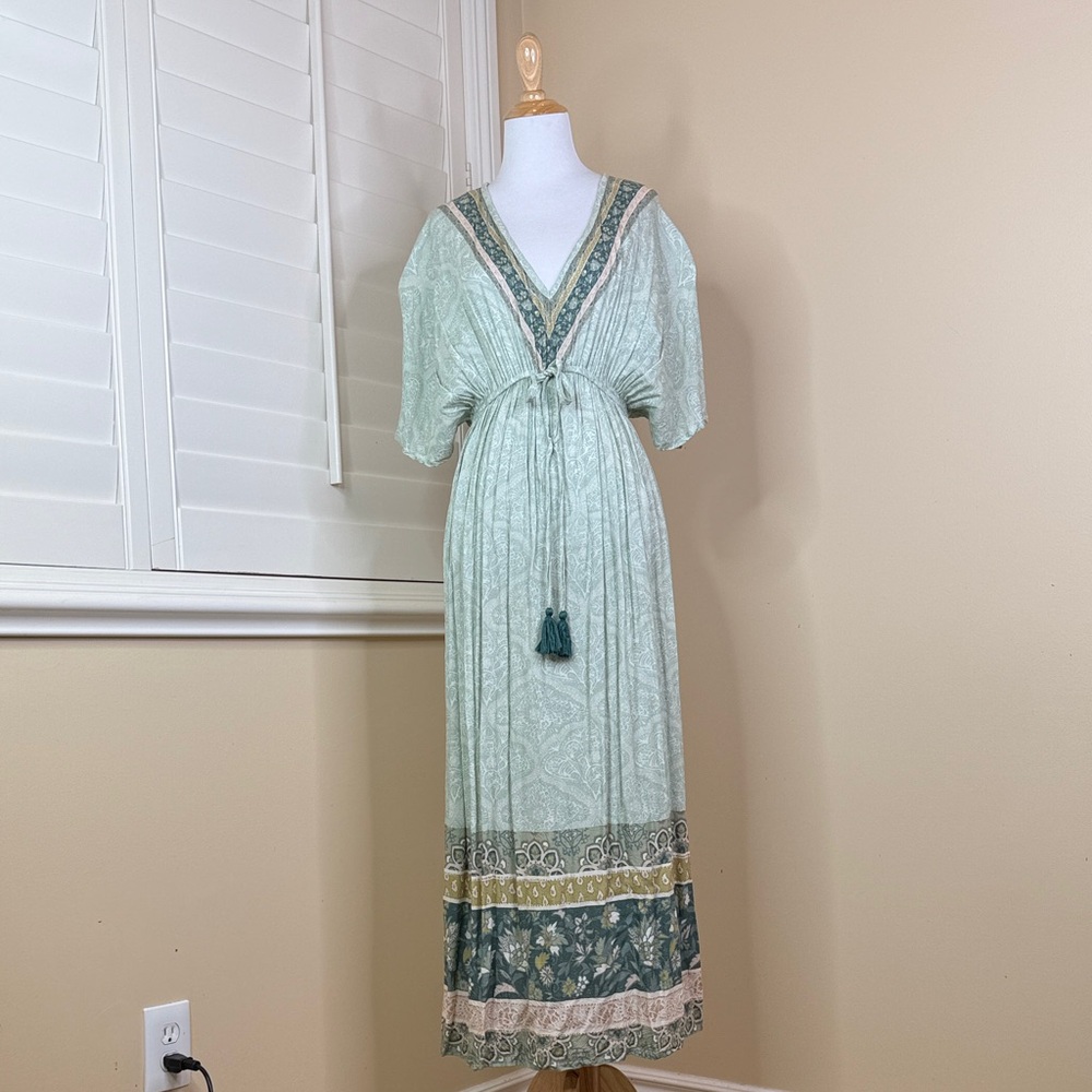 Cost Plus World Market Light Green Boho Maxi Dress